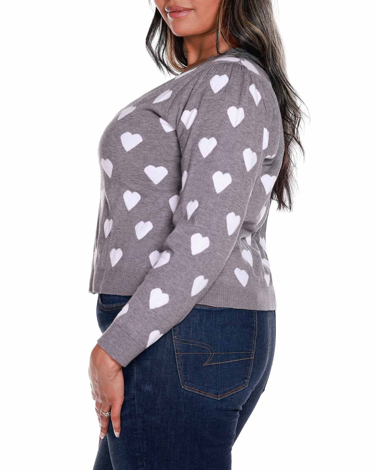 Plus Size Hearts Jacquard Cardigan Sweater