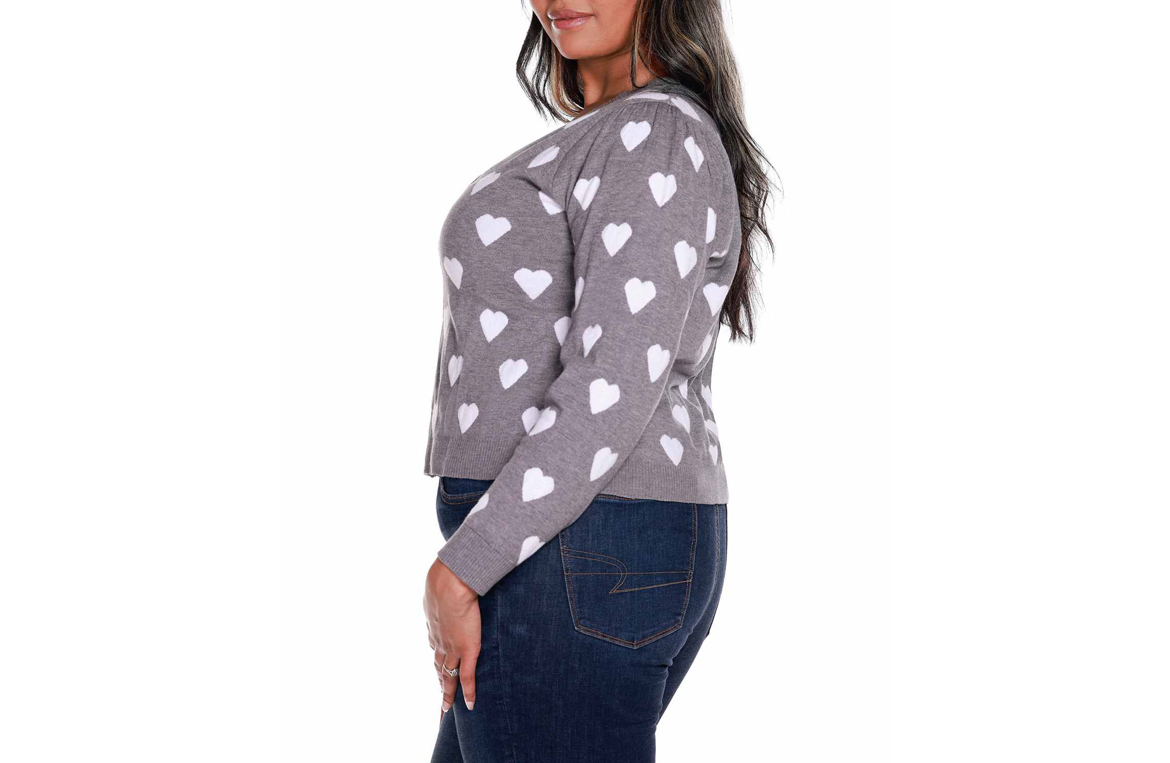 Plus Size Hearts Jacquard Cardigan Sweater