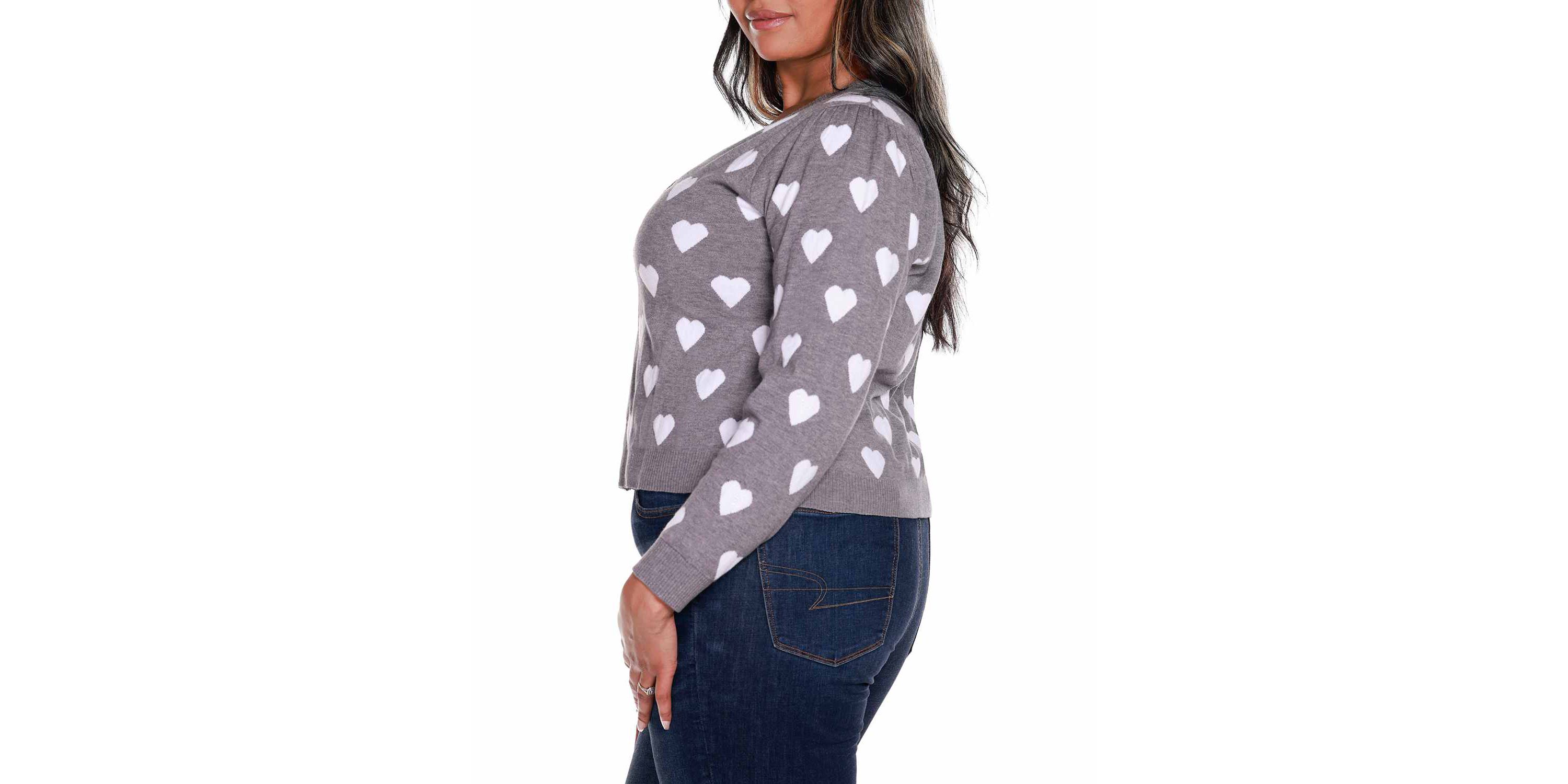 Plus Size Hearts Jacquard Cardigan Sweater