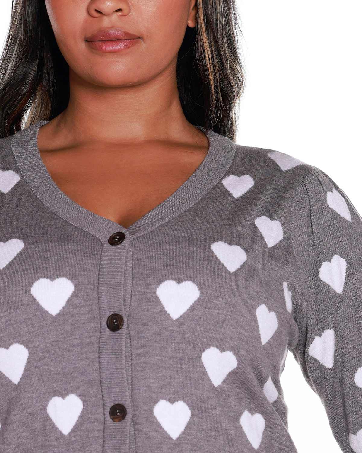 Plus Size Hearts Jacquard Cardigan Sweater