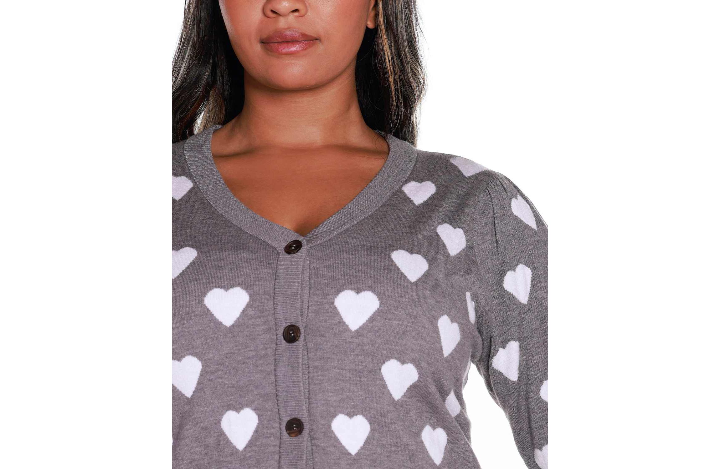 Plus Size Hearts Jacquard Cardigan Sweater