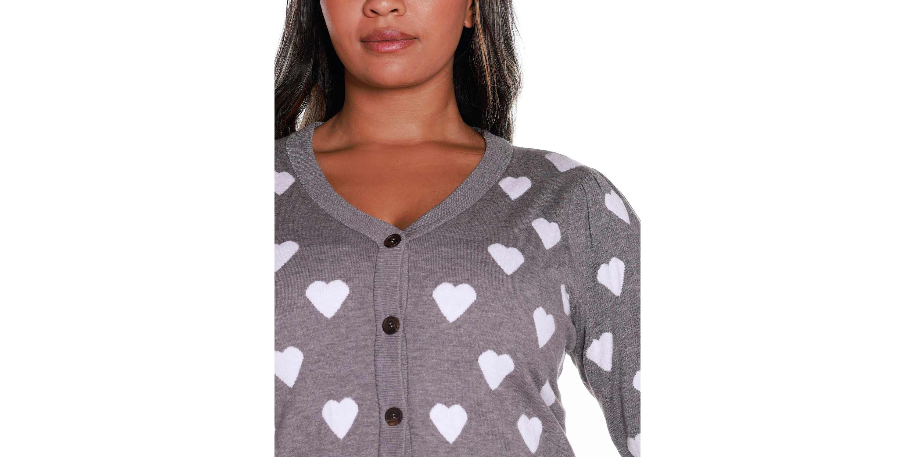 Plus Size Hearts Jacquard Cardigan Sweater