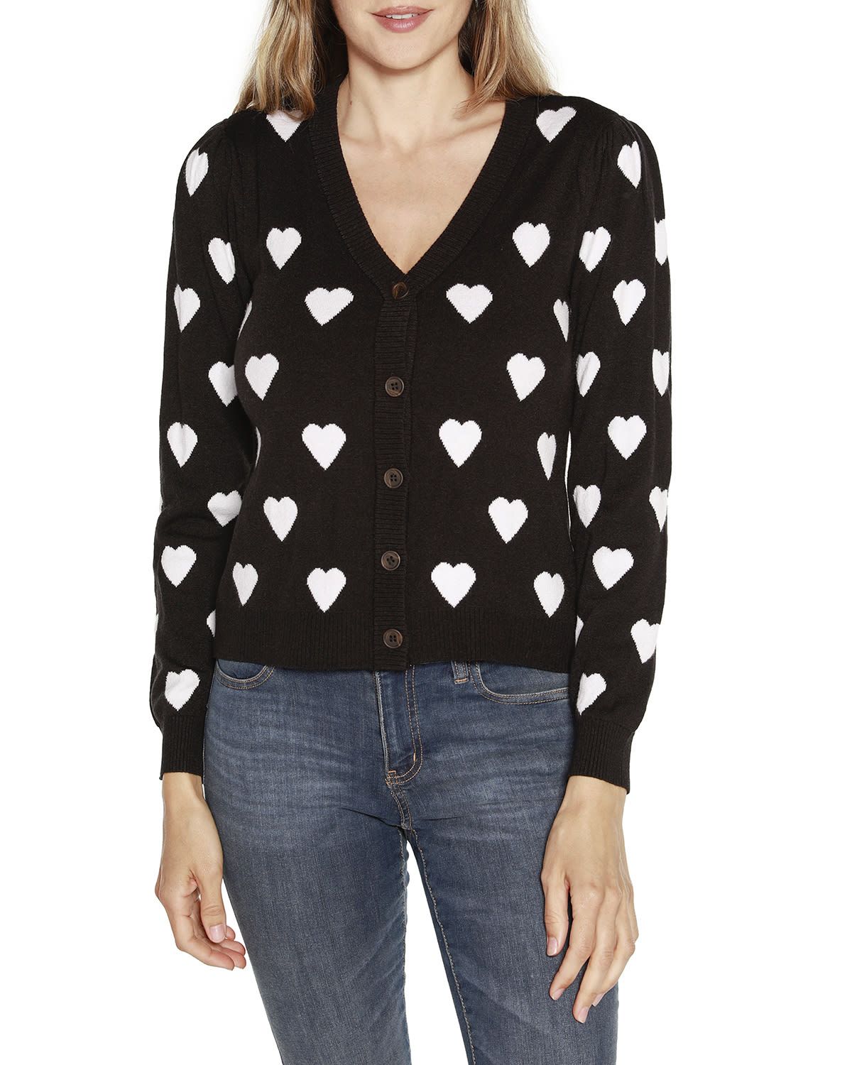 Hearts Jacquard Cardigan Sweater
