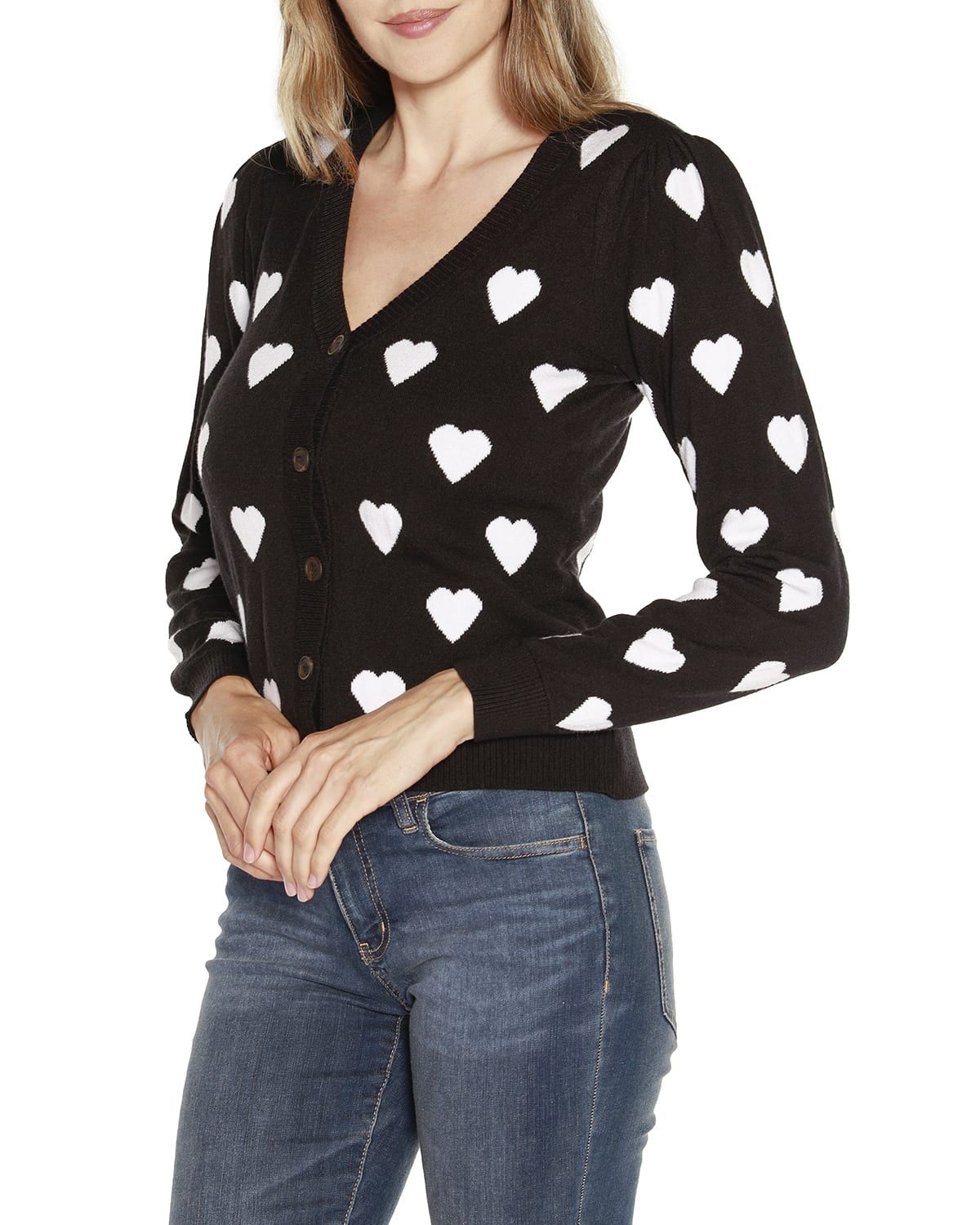 Hearts Jacquard Cardigan Sweater