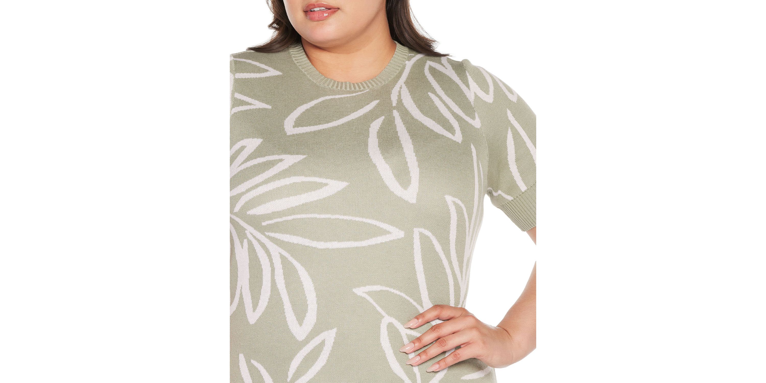 Plus Size Floral Jacquard Short Sleeve Sweater