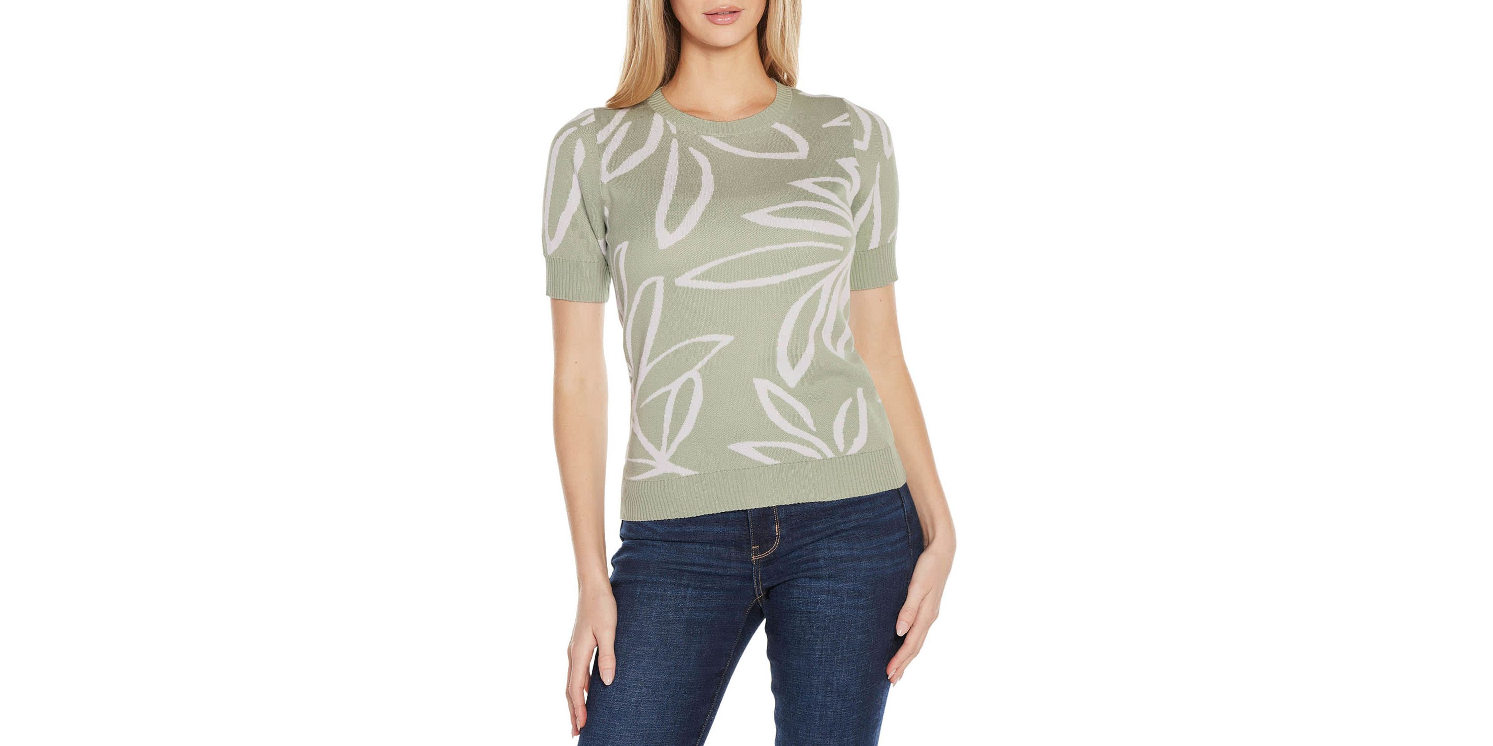 Floral Jacquard Short Sleeve Sweater