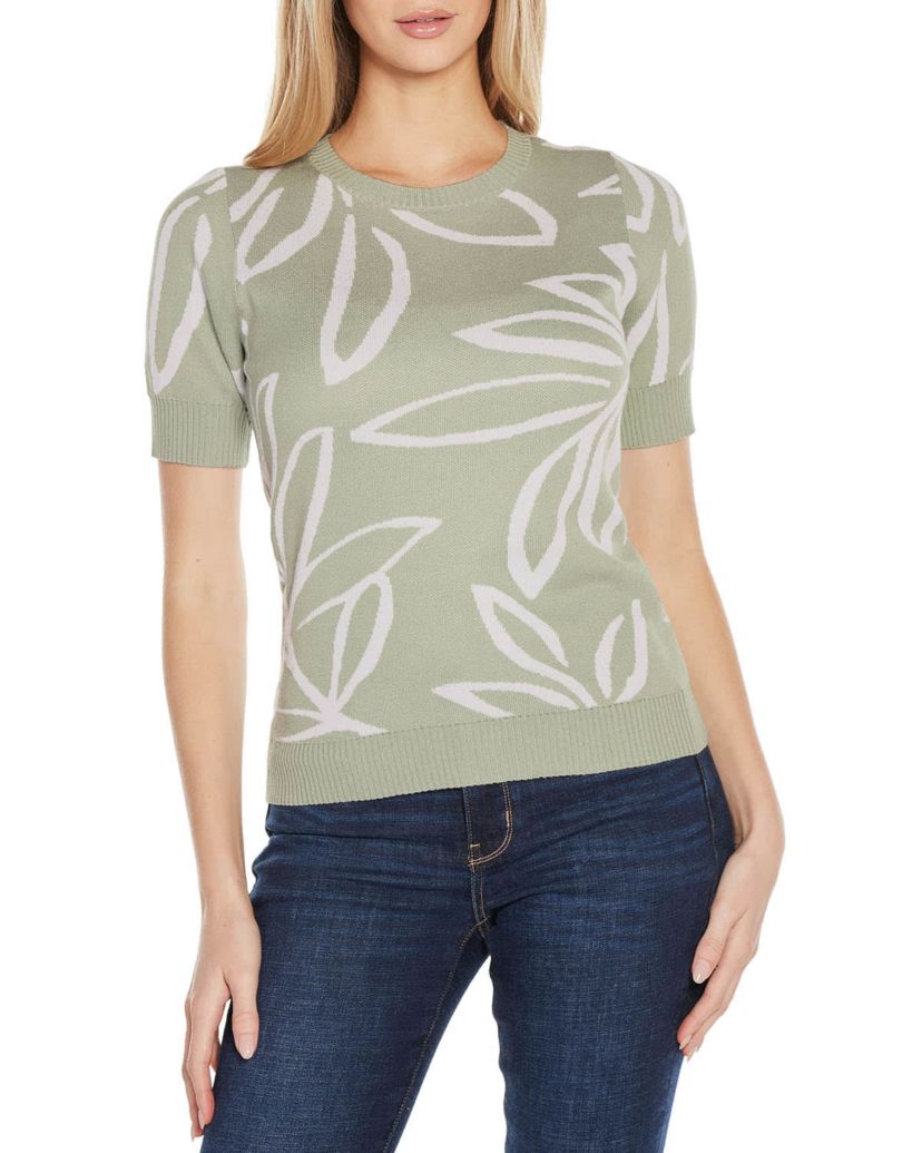 Floral Jacquard Short Sleeve Sweater