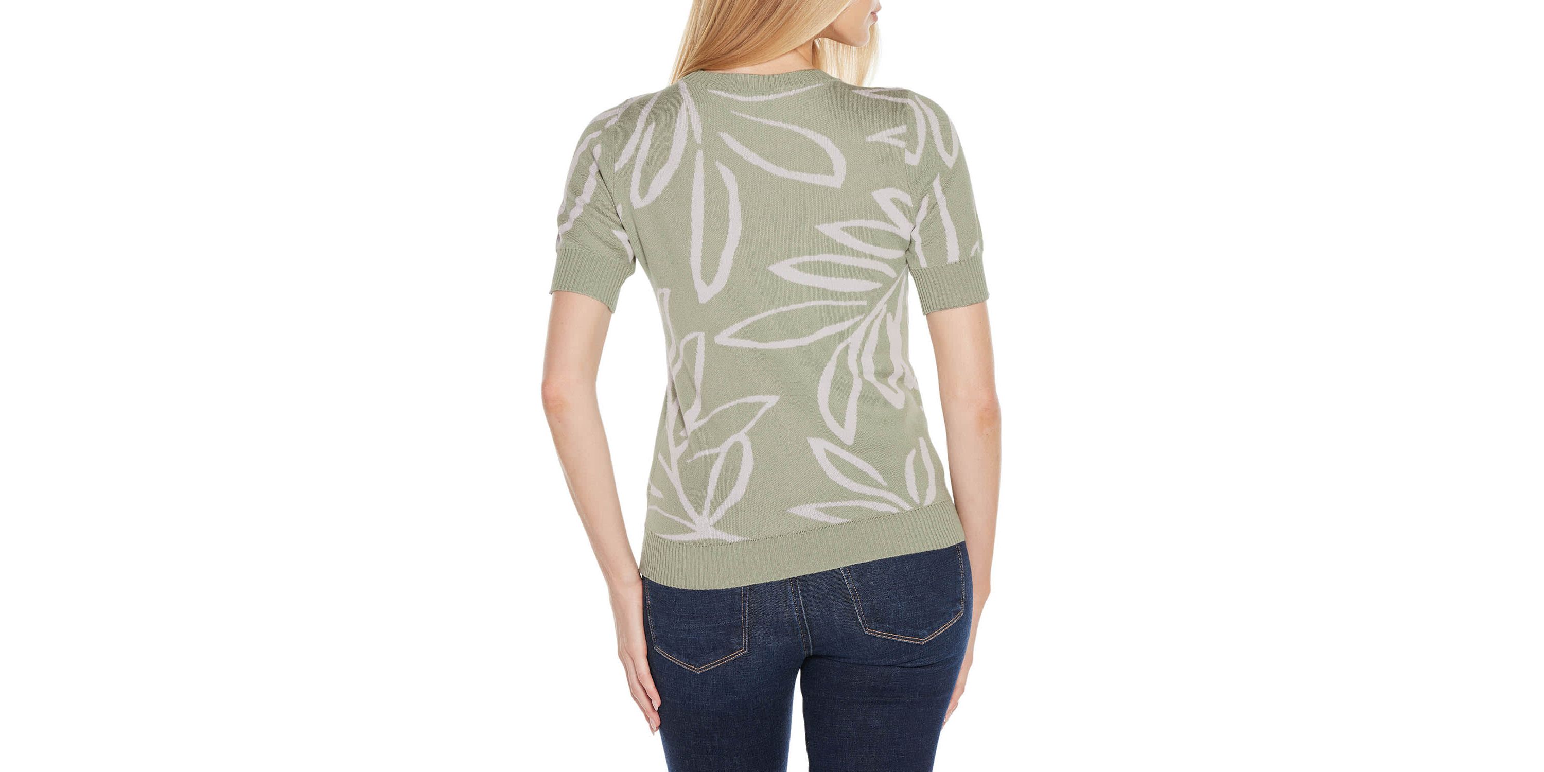 Floral Jacquard Short Sleeve Sweater