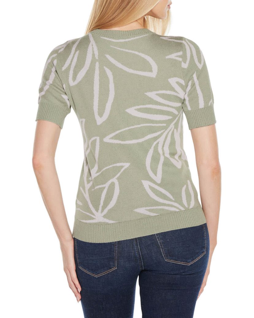 Floral Jacquard Short Sleeve Sweater
