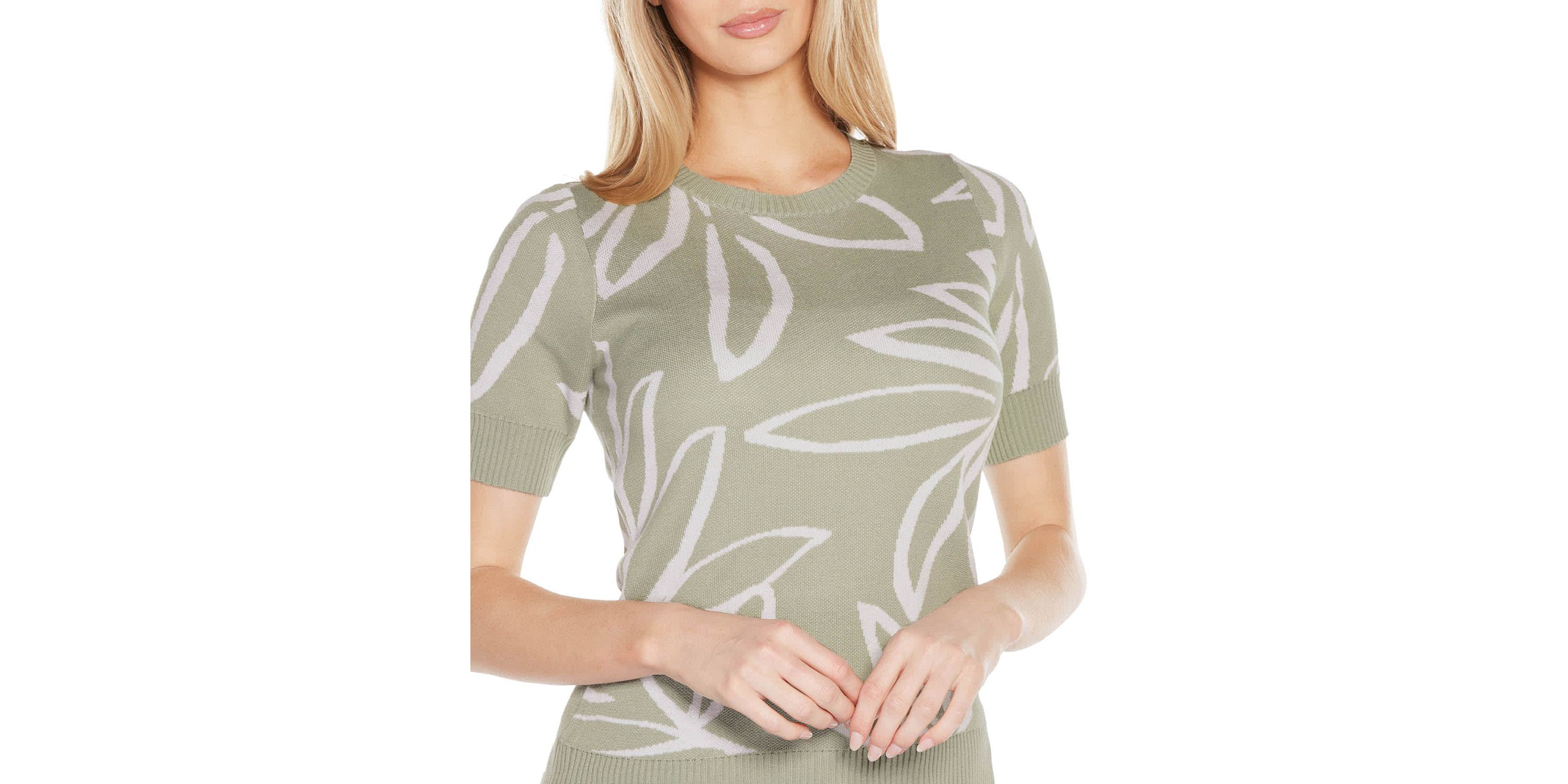 Floral Jacquard Short Sleeve Sweater