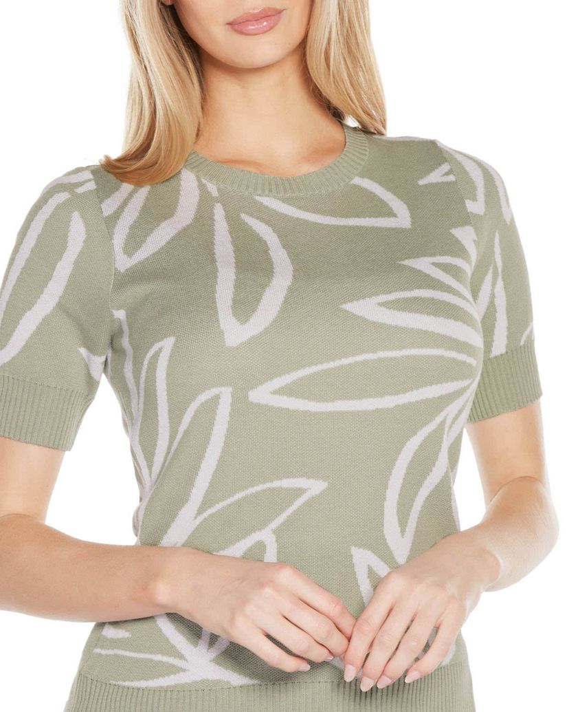 Floral Jacquard Short Sleeve Sweater