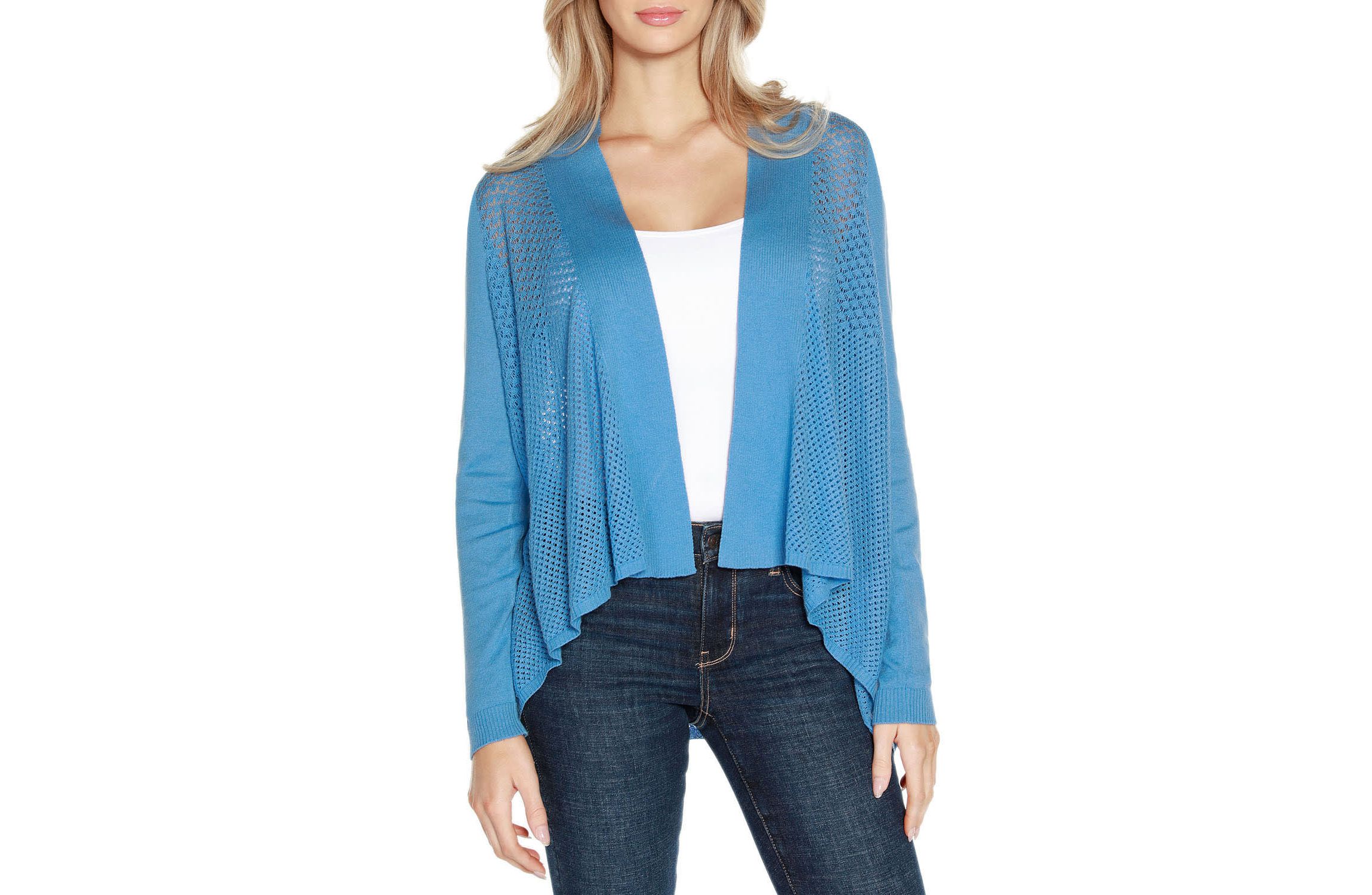 Hi-Low Open-Front Swing Cardigan Sweater