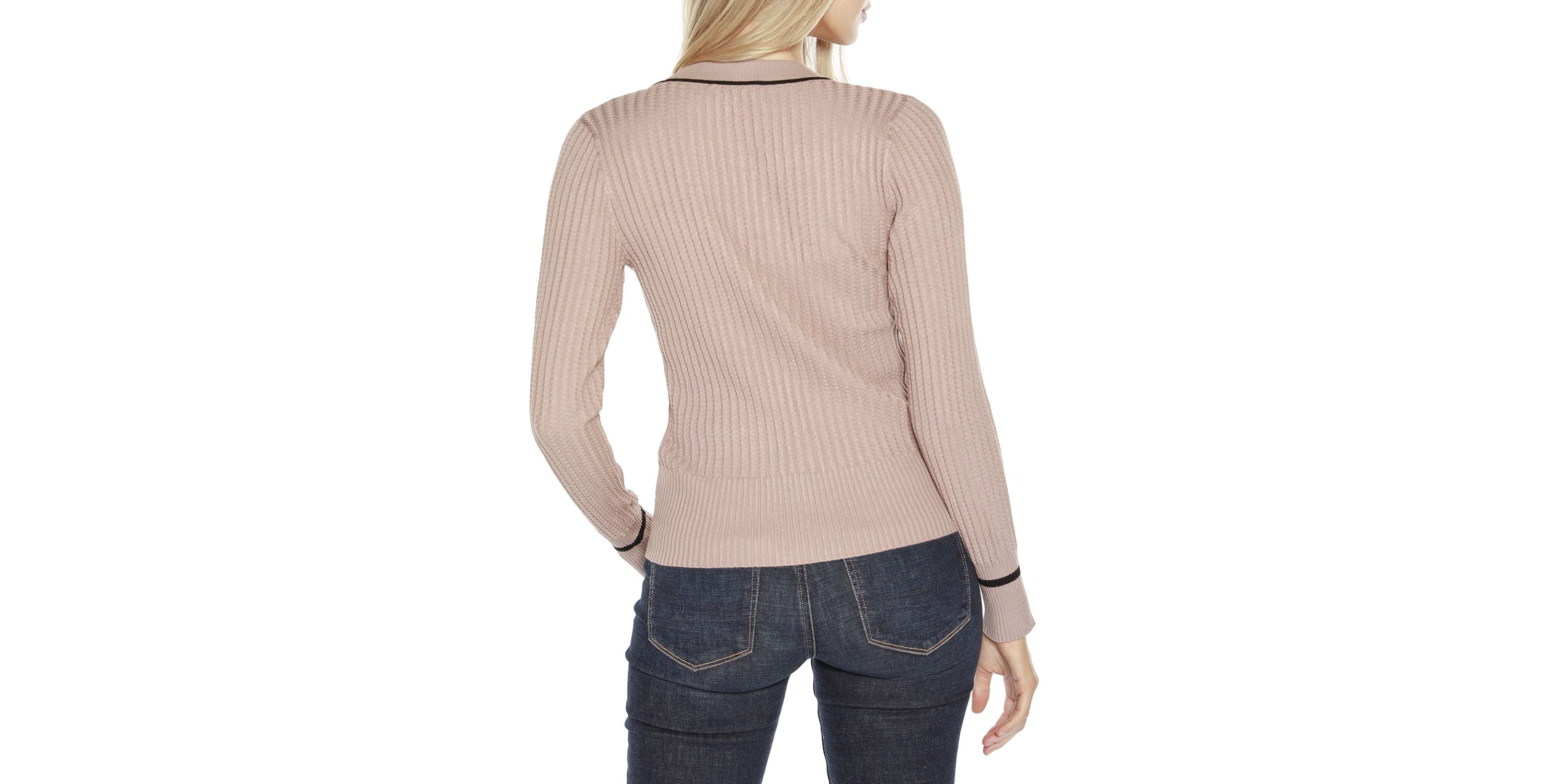 Tipped Textured-Stich Cardigan Sweater