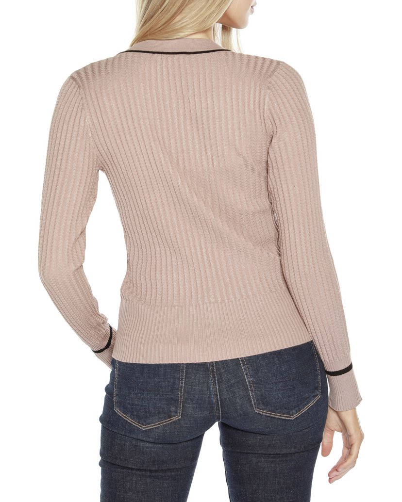 Tipped Textured-Stich Cardigan Sweater