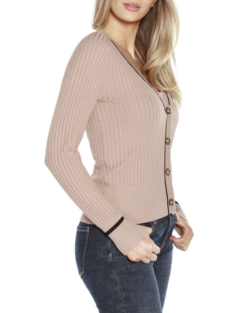Tipped Textured-Stich Cardigan Sweater