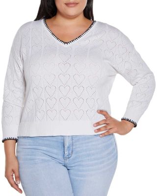 Belldini Women's Plus Size Heart Pointelle Sweater