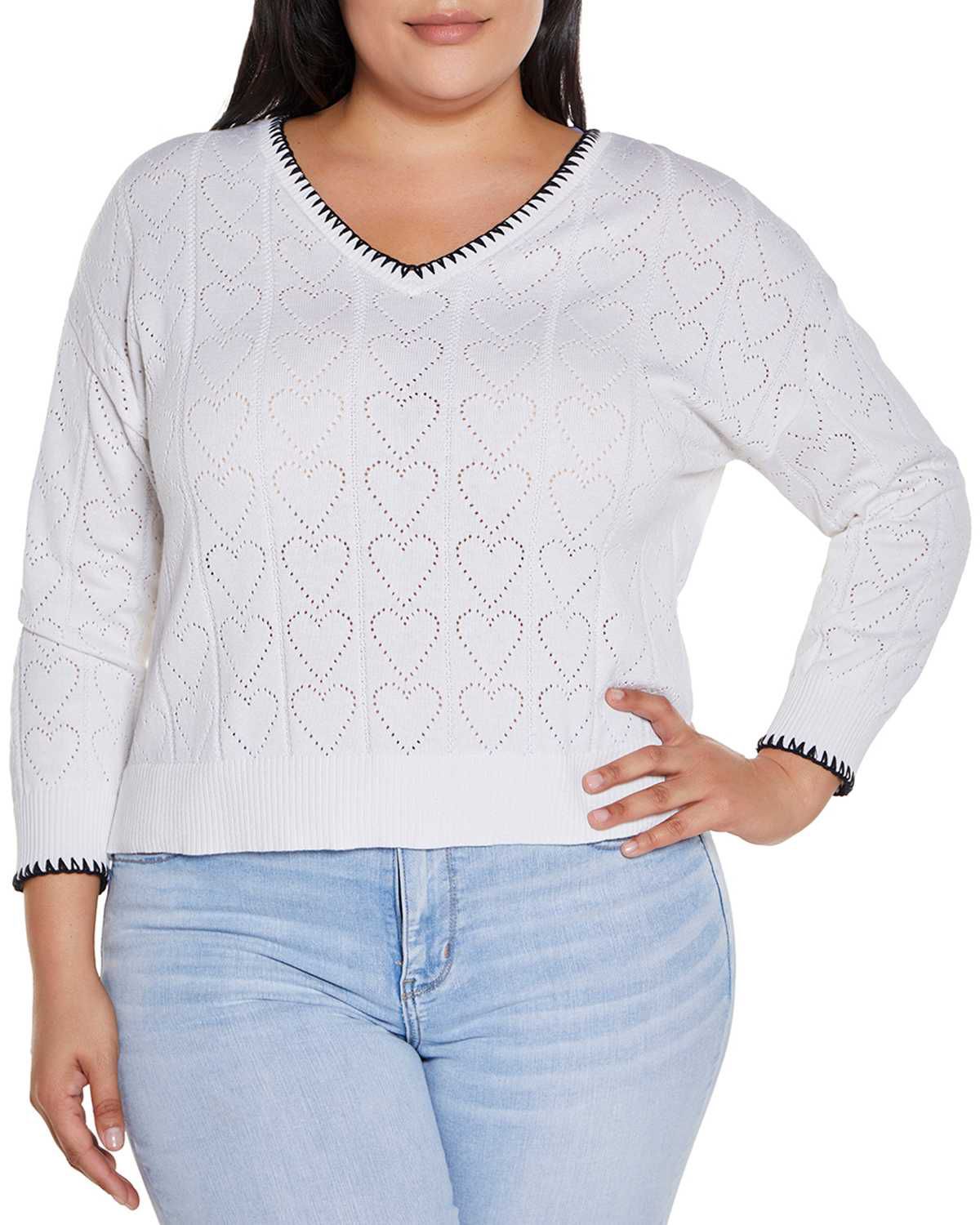 Plus Size Heart Pointelle Sweater