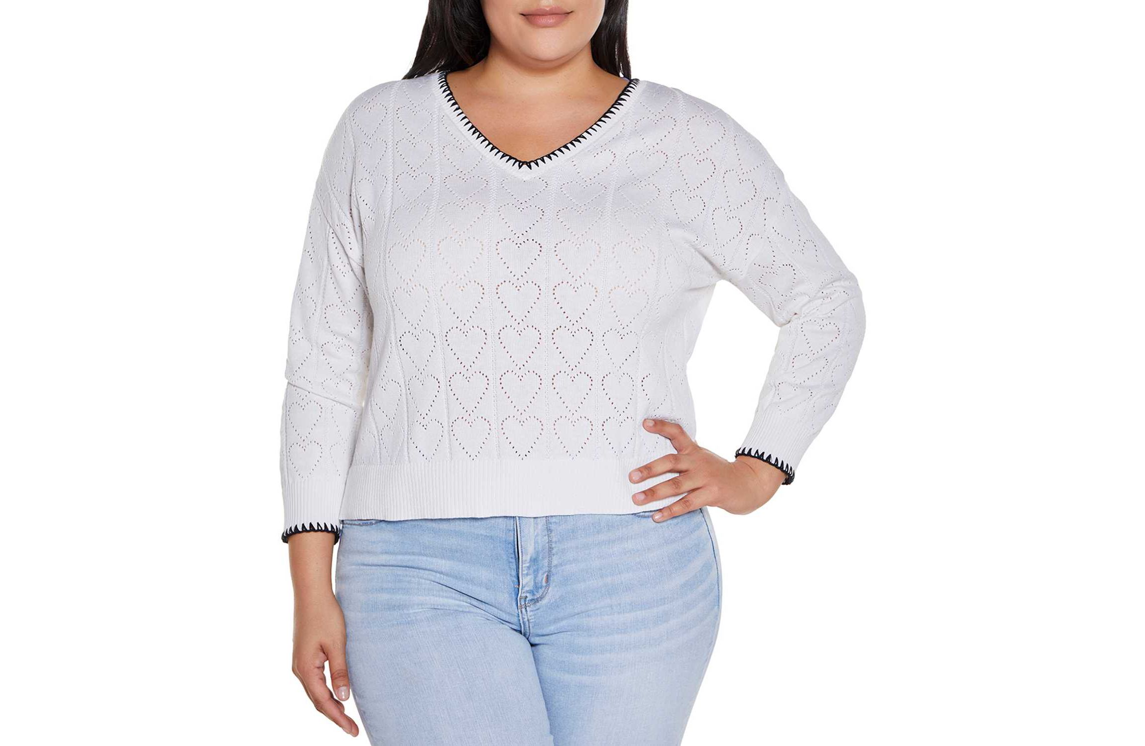 Plus Size Heart Pointelle Sweater
