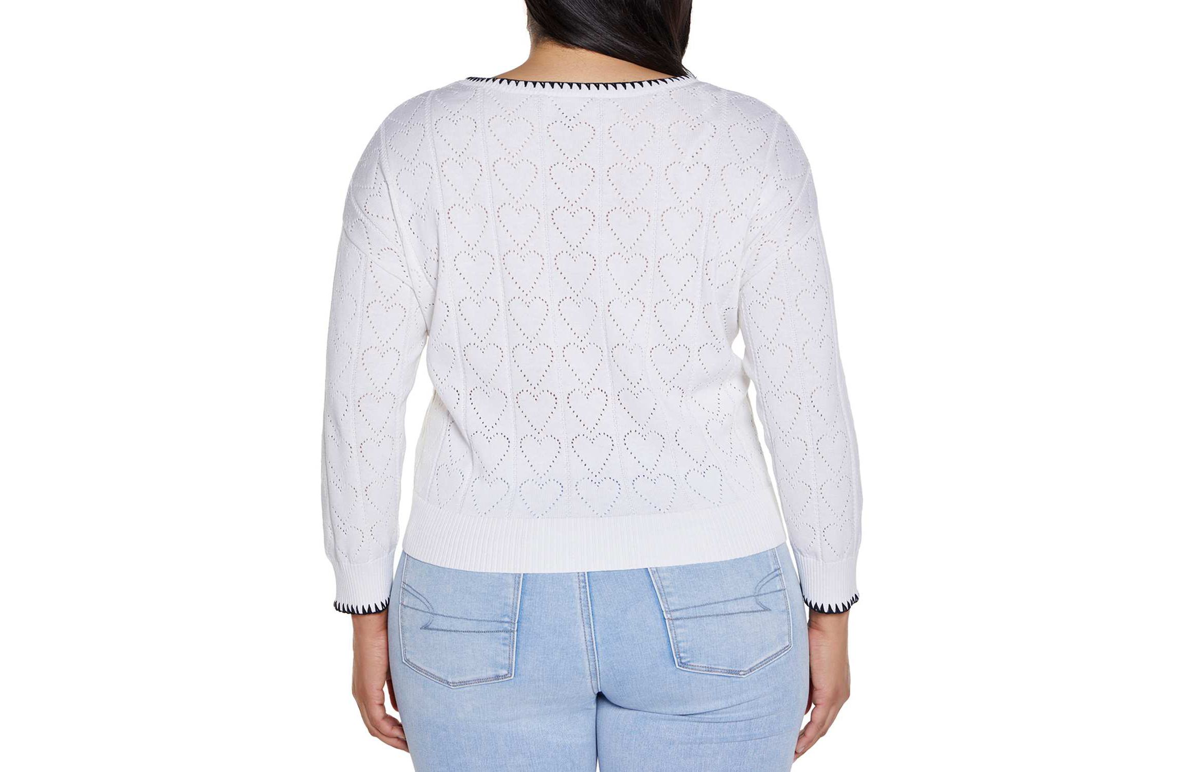 Plus Size Heart Pointelle Sweater