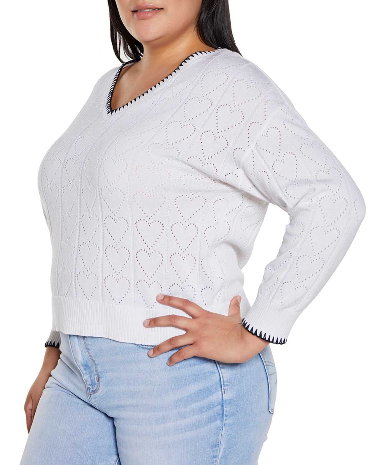 Plus Size Heart Pointelle Sweater
