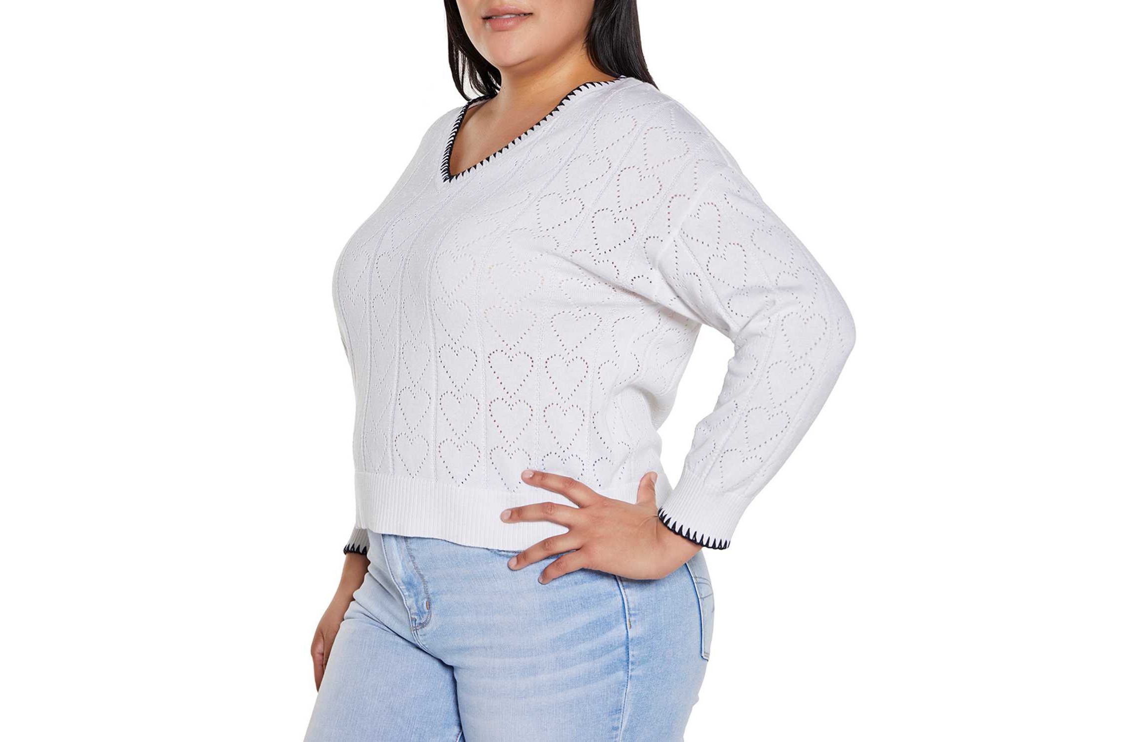 Plus Size Heart Pointelle Sweater
