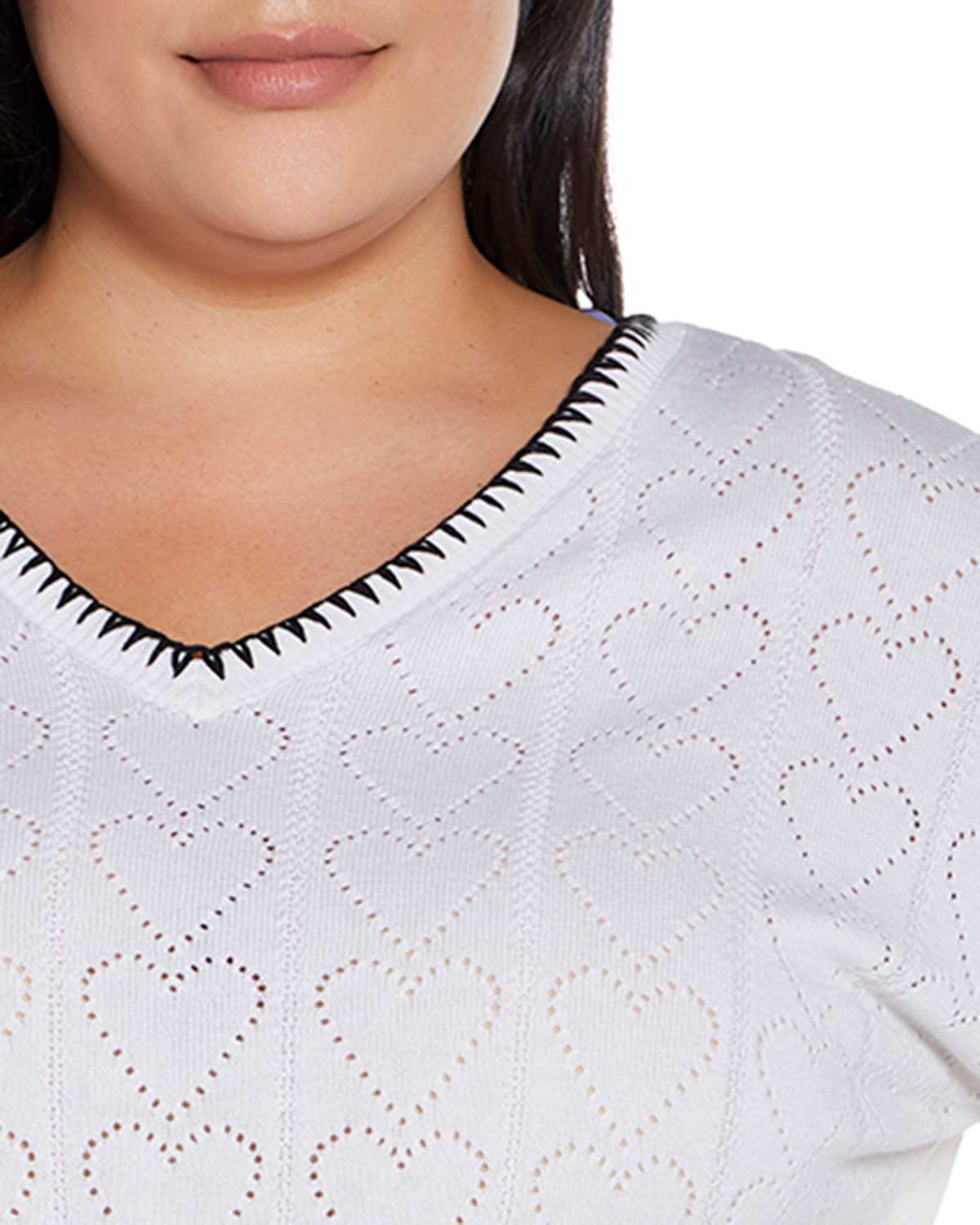 Plus Size Heart Pointelle Sweater