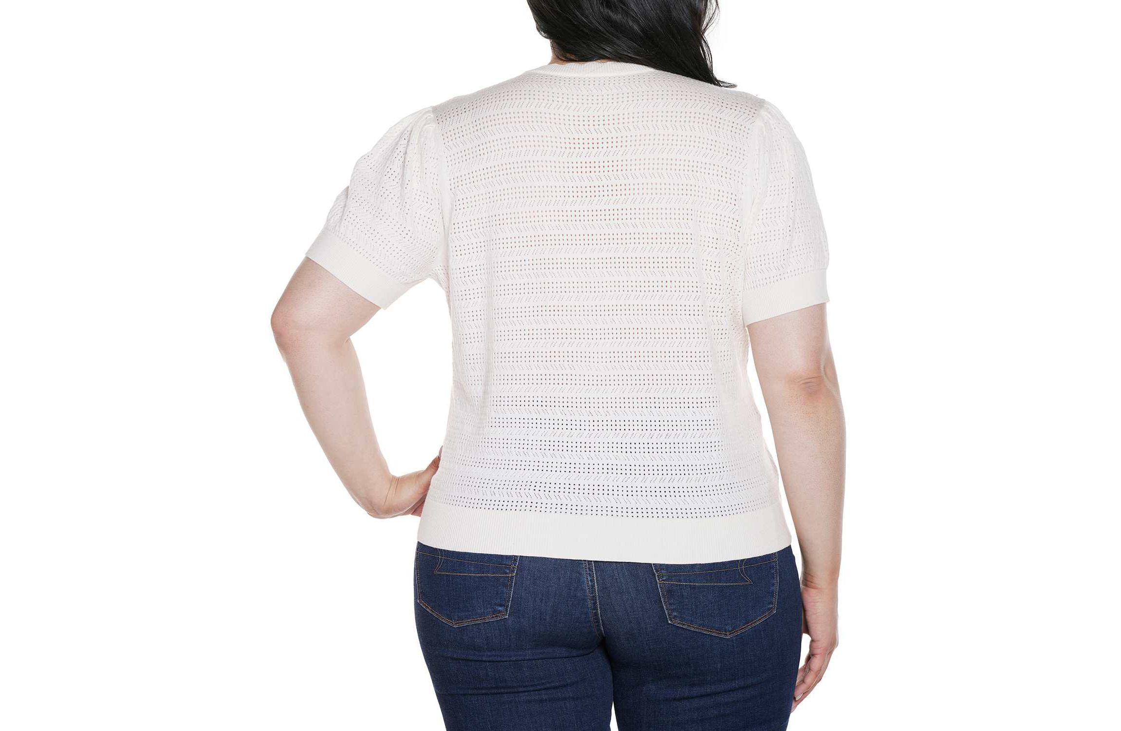 Plus Size Pointelle Scalloped-Placket Cardigan Sweater