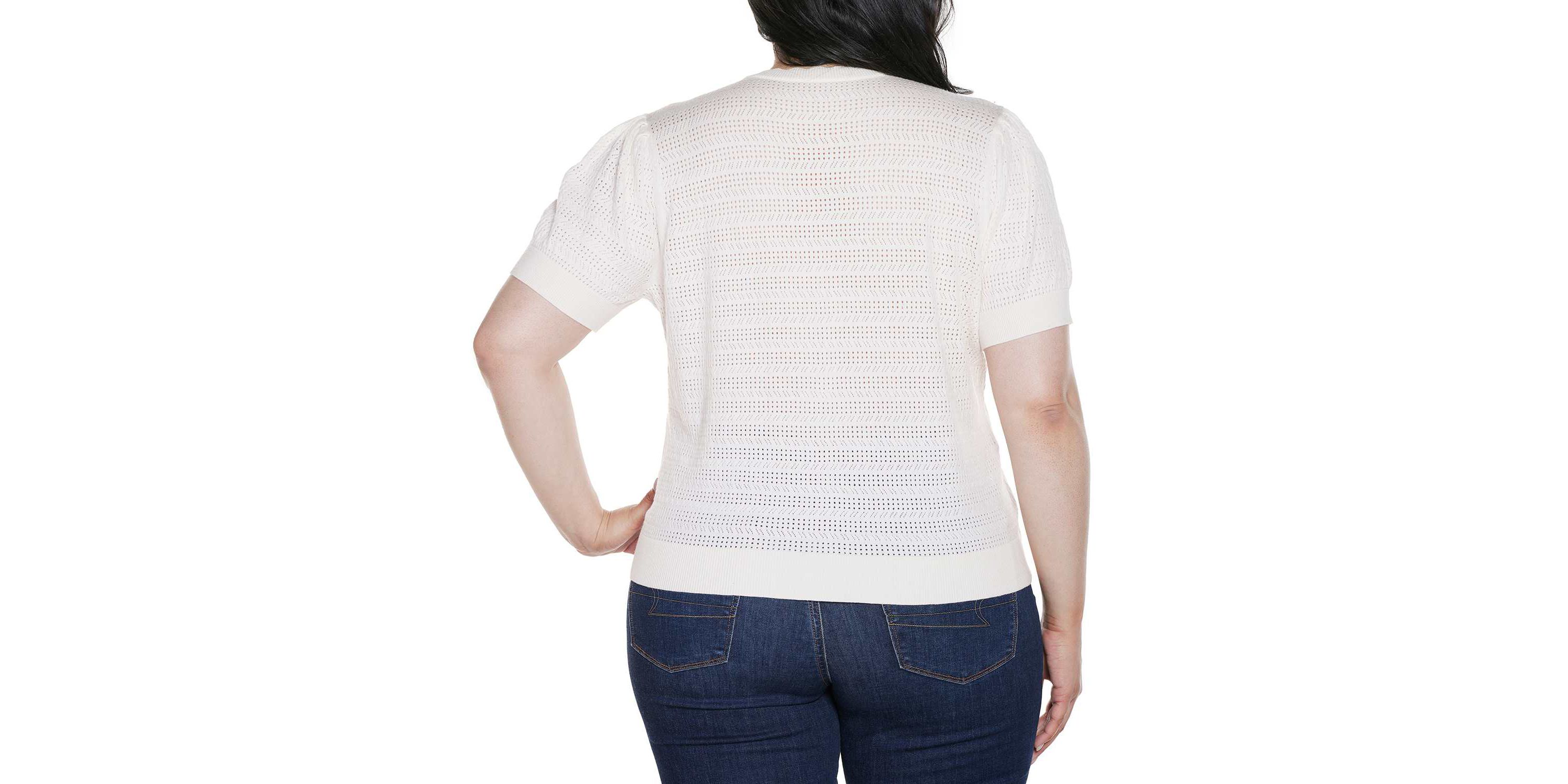 Plus Size Pointelle Scalloped-Placket Cardigan Sweater