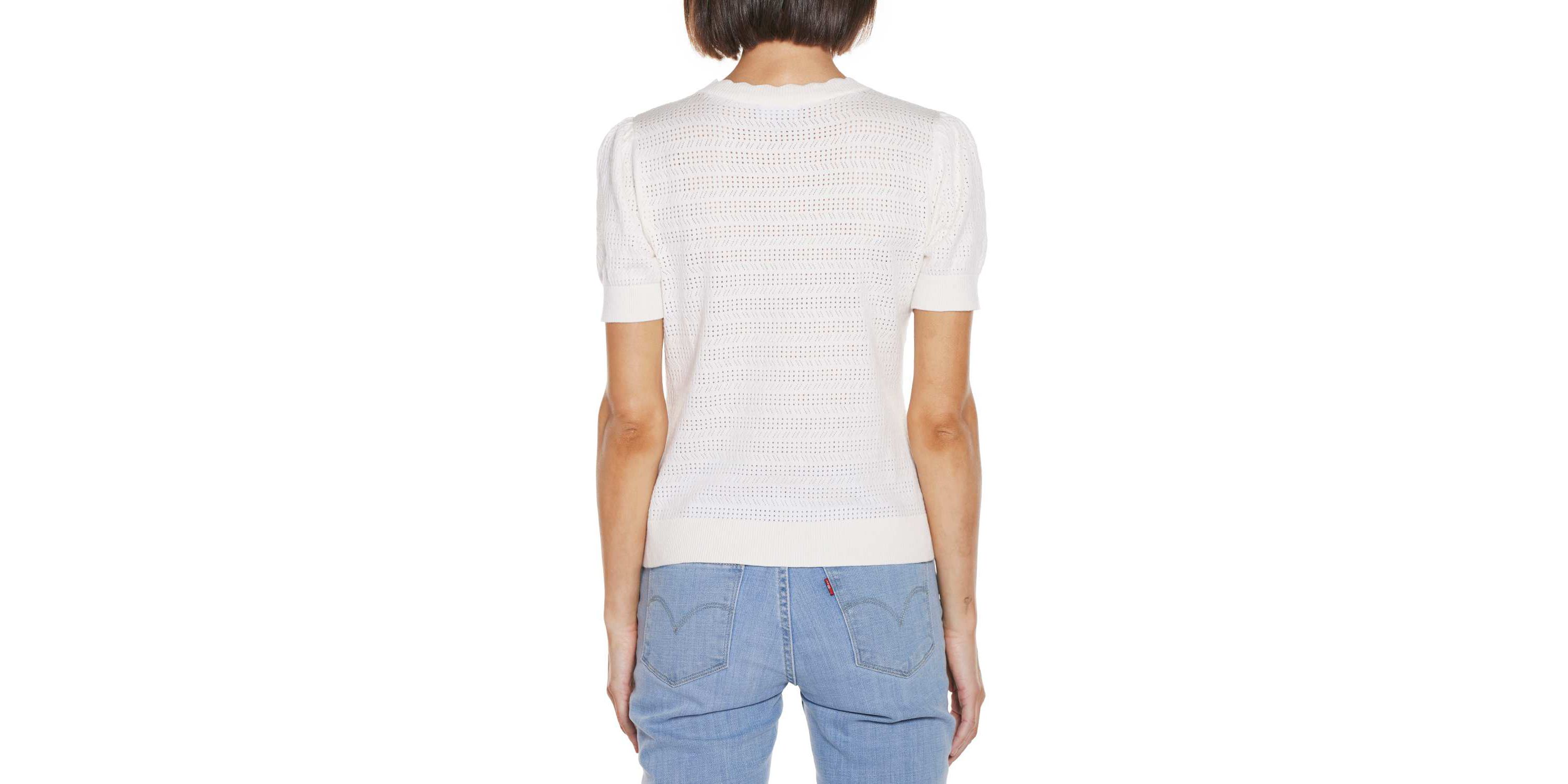 Pointelle Scalloped-Placket Cardigan Sweater