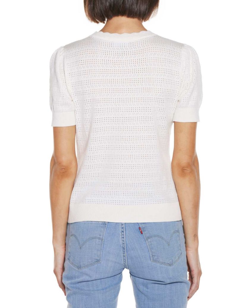 Pointelle Scalloped-Placket Cardigan Sweater