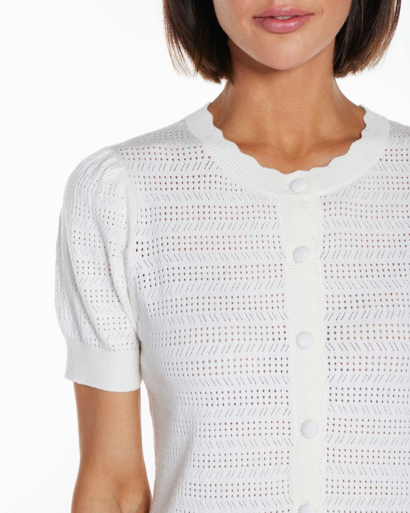 Pointelle Scalloped-Placket Cardigan Sweater