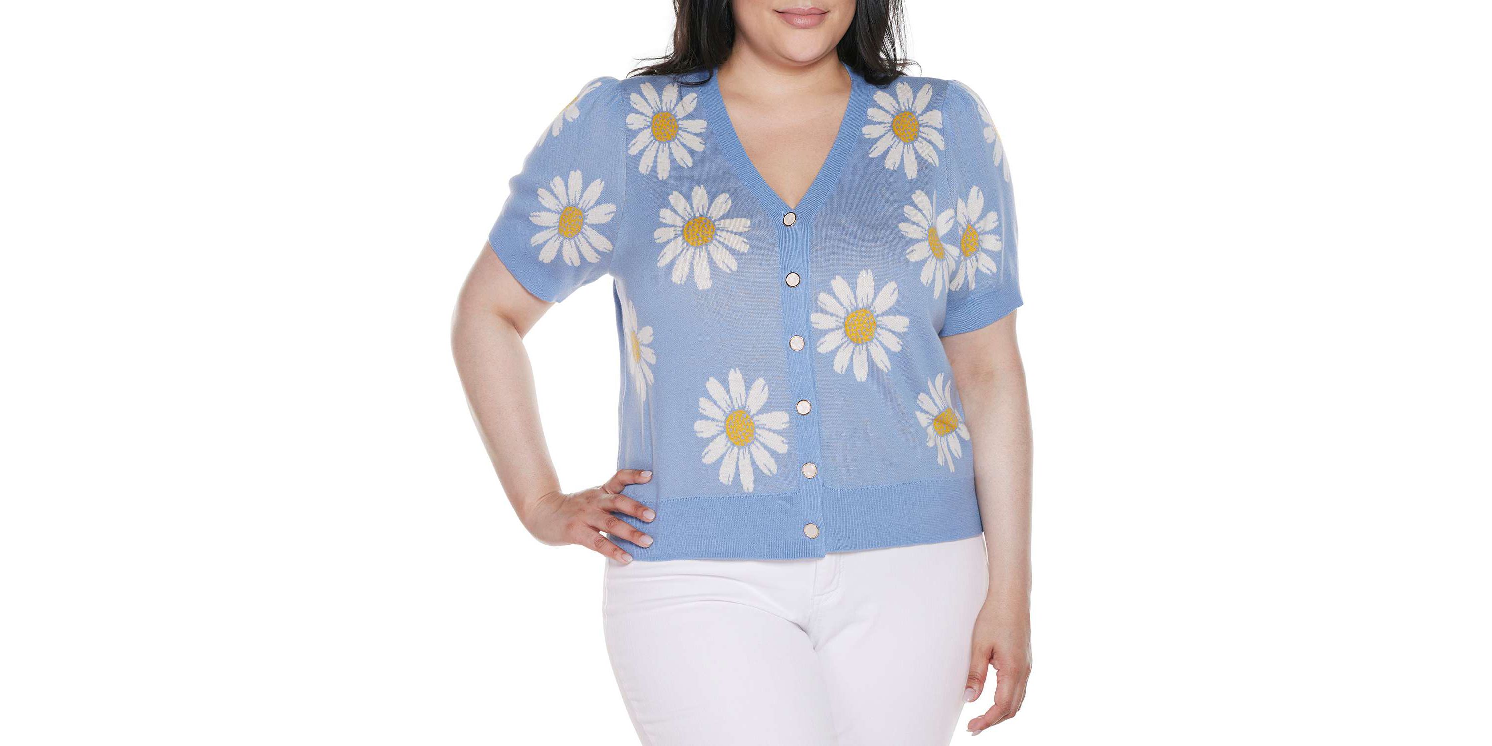 Plus Size Daisy Jacquard V-neck Cardigan Sweater