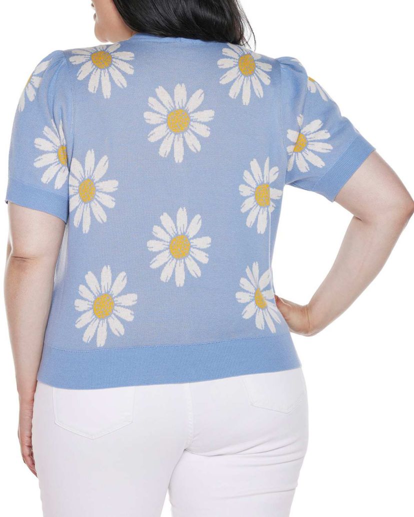 Plus Size Daisy Jacquard V-neck Cardigan Sweater