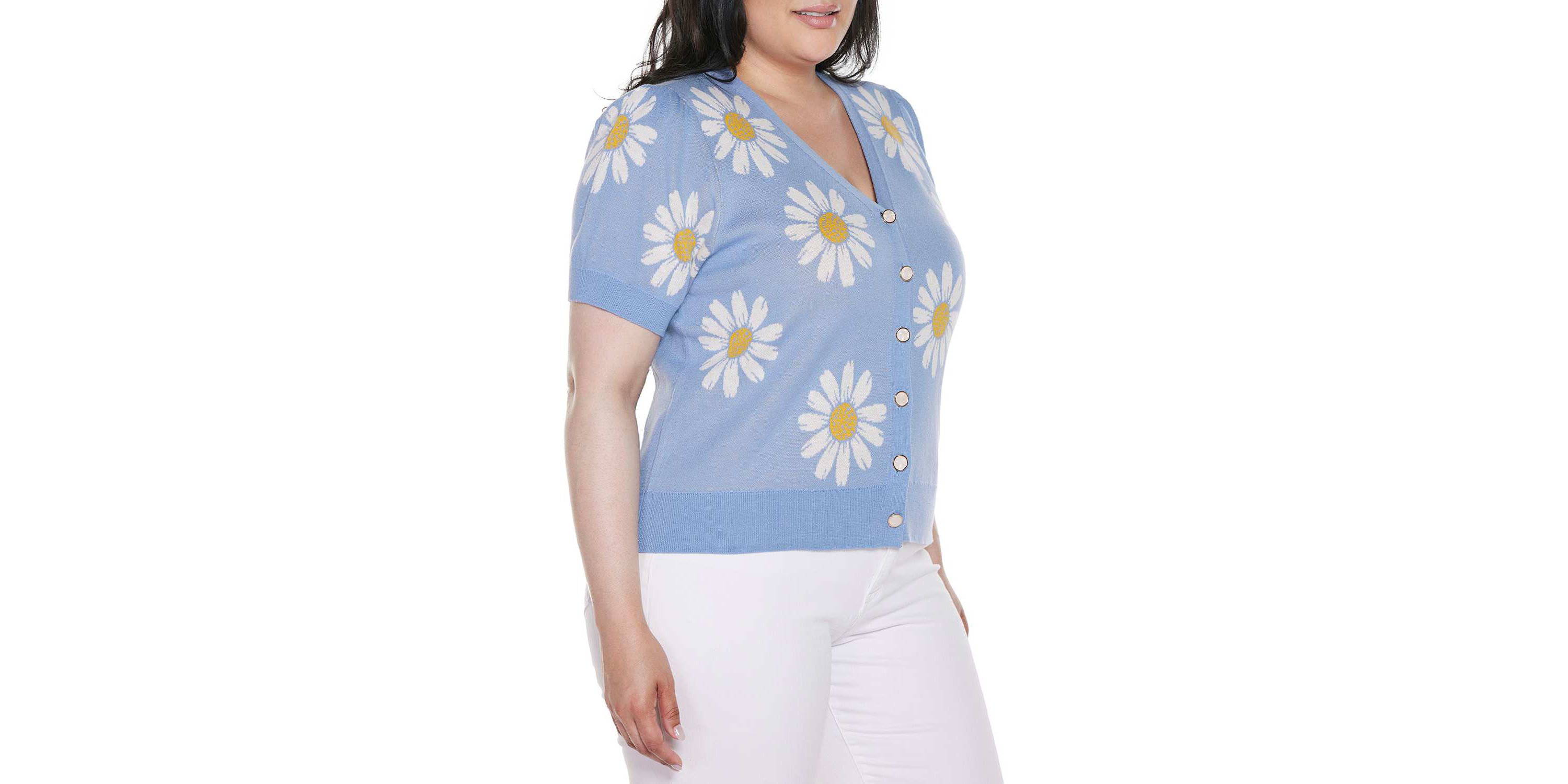 Plus Size Daisy Jacquard V-neck Cardigan Sweater
