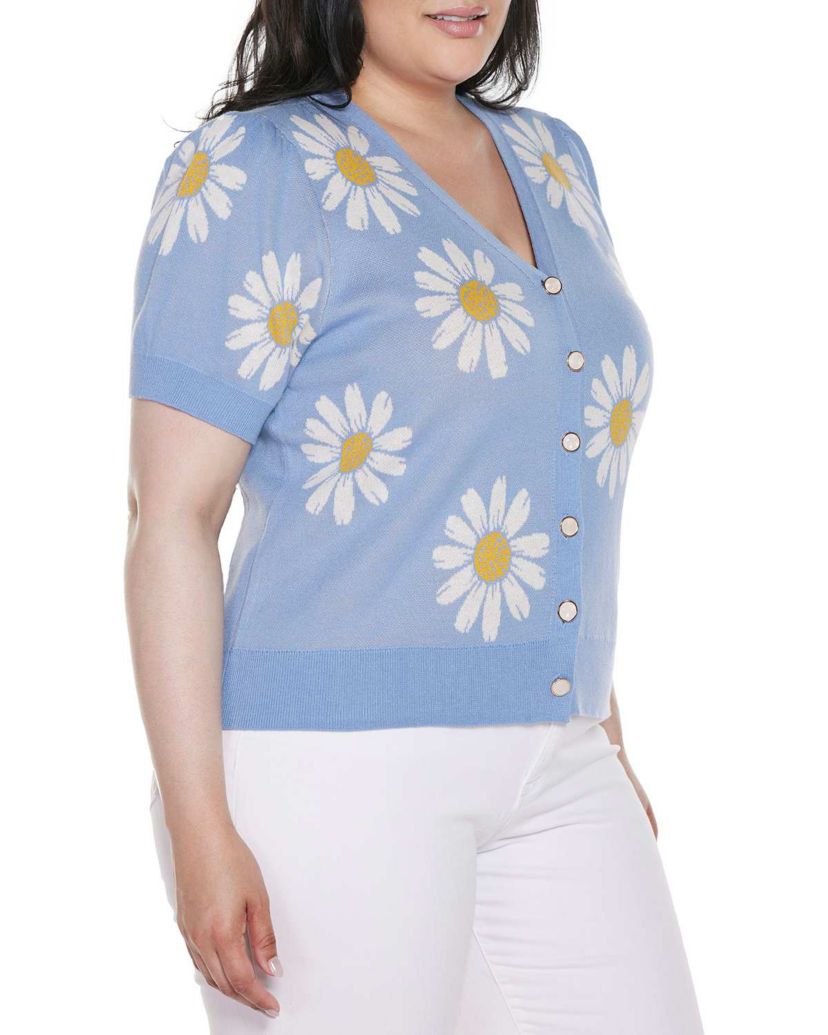 Plus Size Daisy Jacquard V-neck Cardigan Sweater