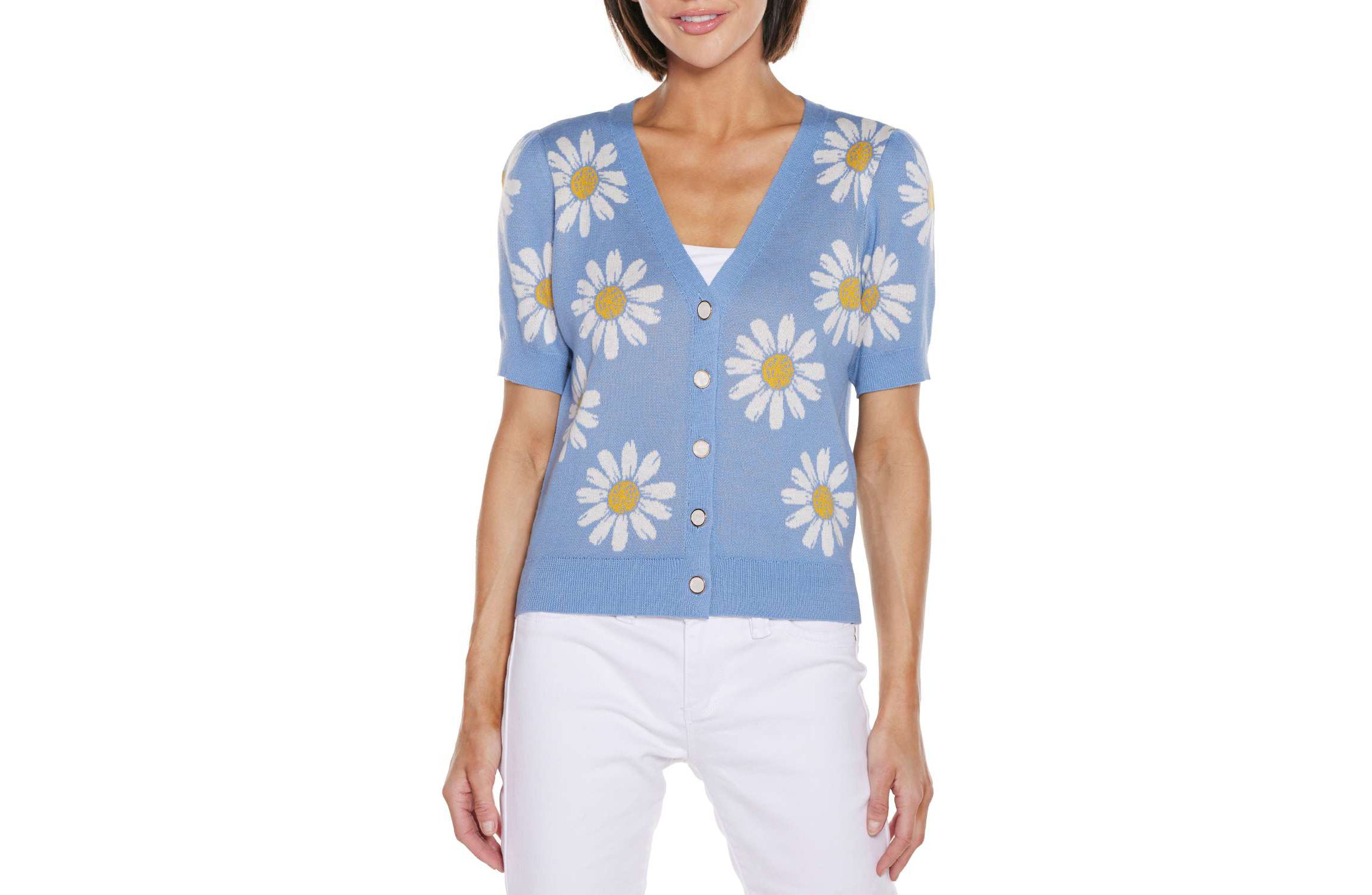 Daisy Jacquard V-neck Cardigan Sweater