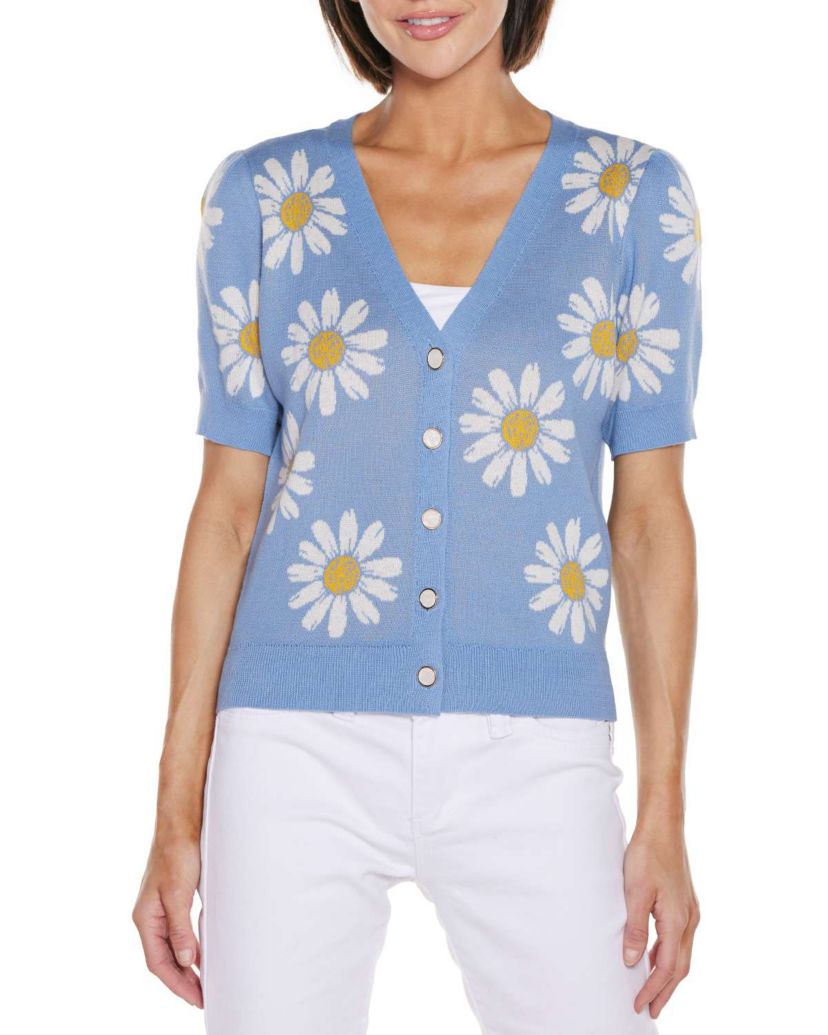 Daisy Jacquard V-neck Cardigan Sweater