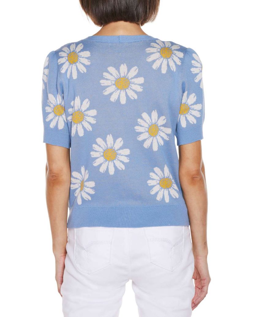 Daisy Jacquard V-neck Cardigan Sweater