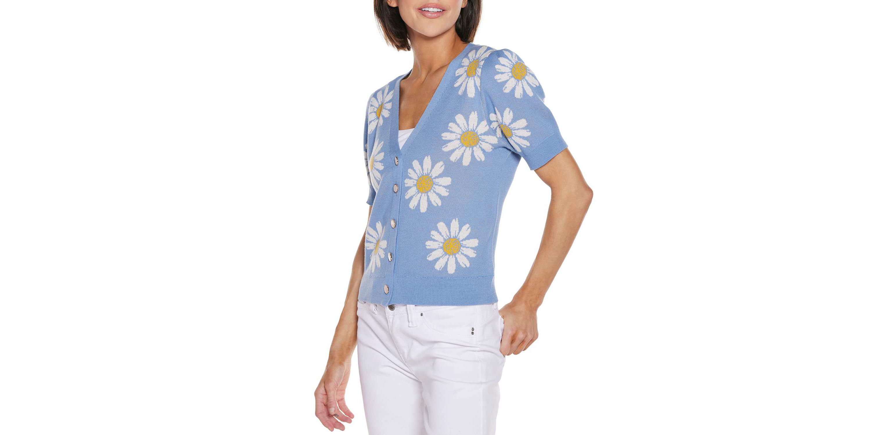 Daisy Jacquard V-neck Cardigan Sweater