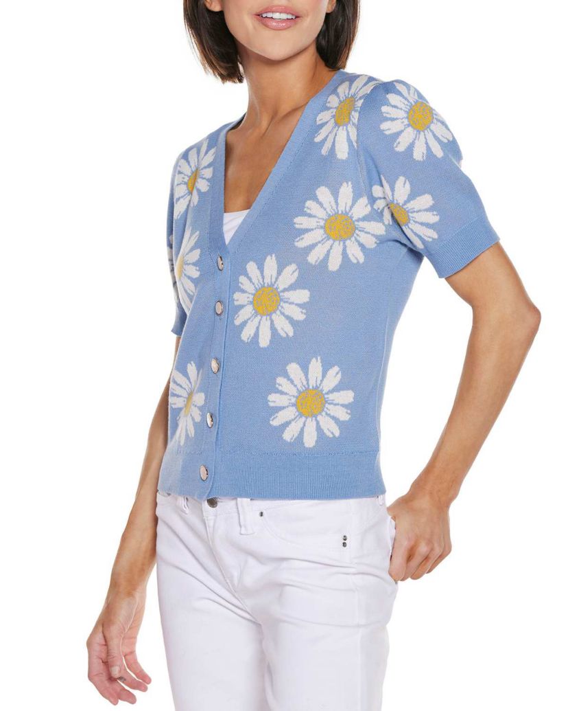 Daisy Jacquard V-neck Cardigan Sweater