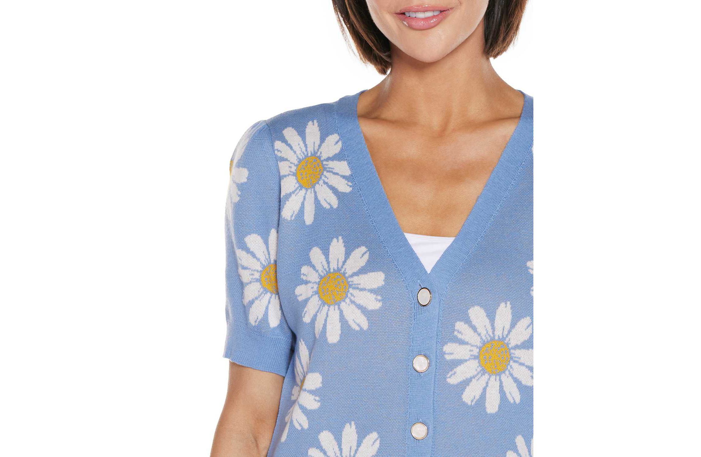 Daisy Jacquard V-neck Cardigan Sweater