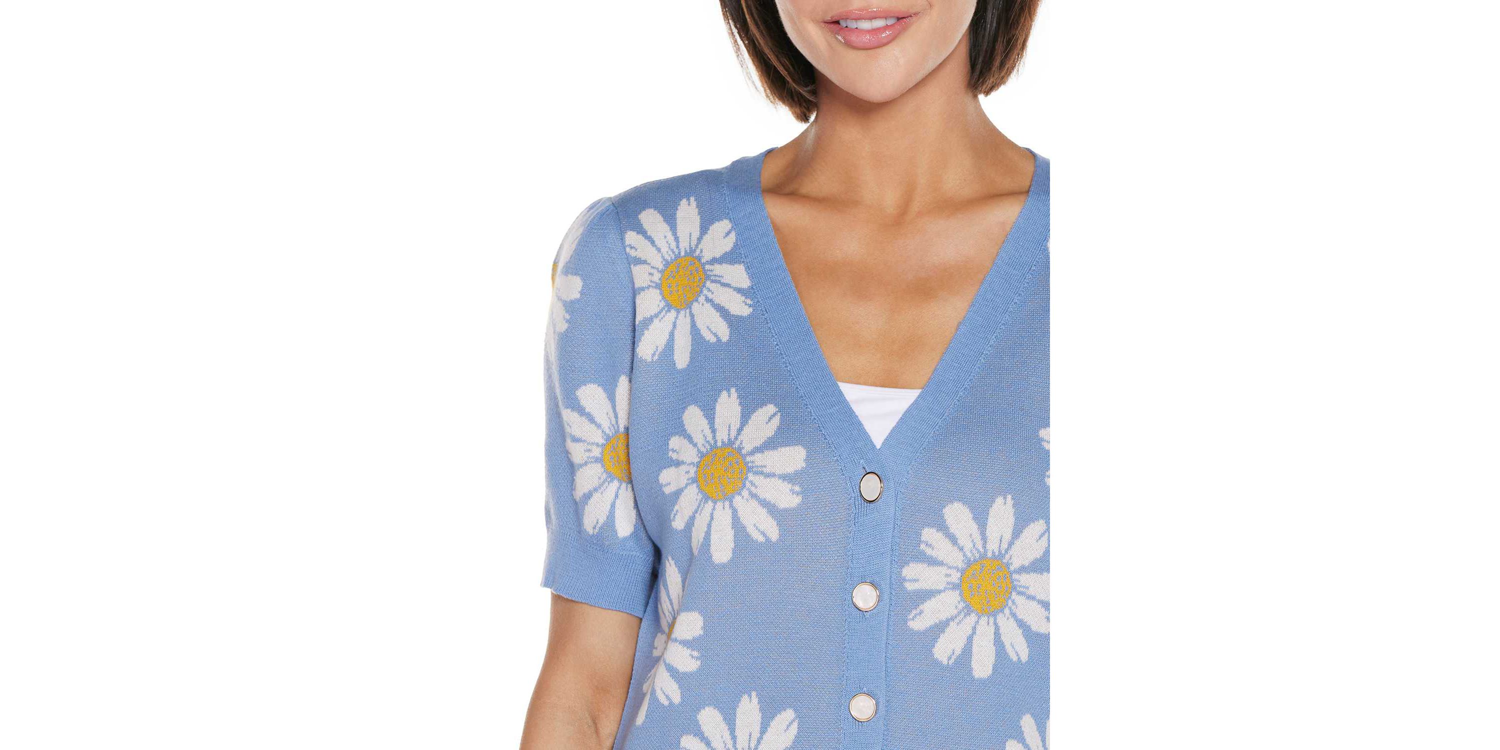 Daisy Jacquard V-neck Cardigan Sweater