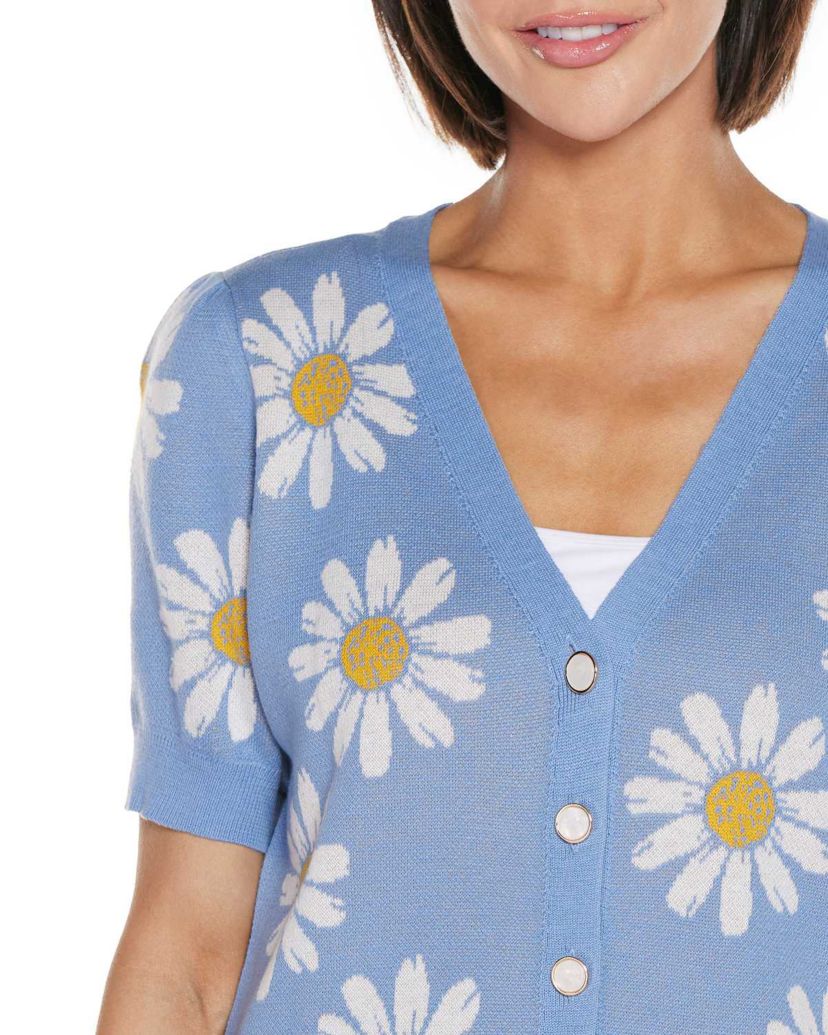 Daisy Jacquard V-neck Cardigan Sweater