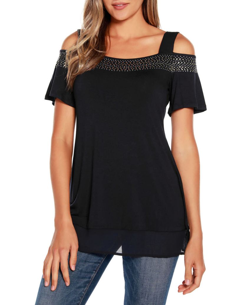 Embellished Cold-Shoulder Top