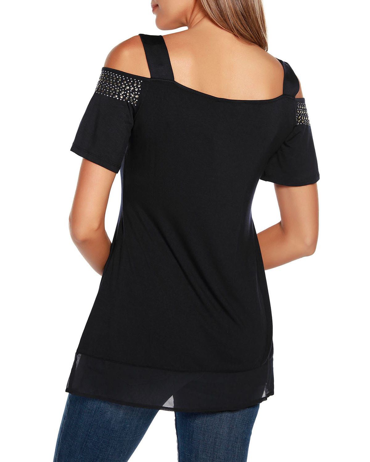 Embellished Cold-Shoulder Top