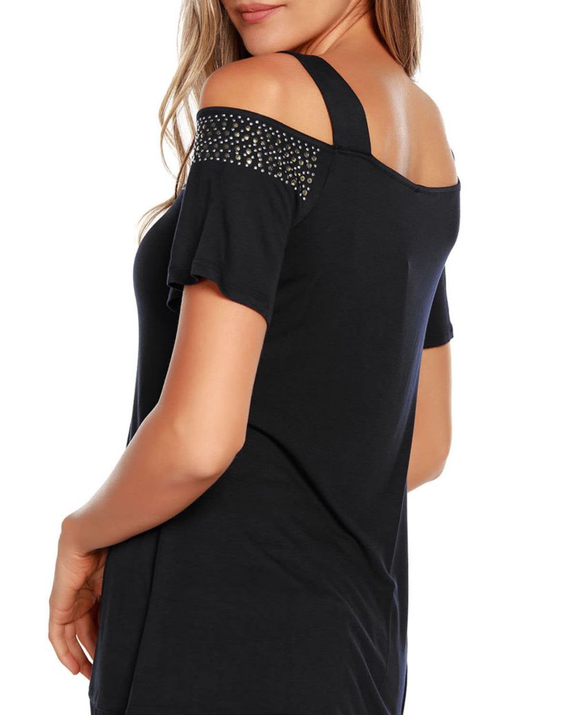 Embellished Cold-Shoulder Top