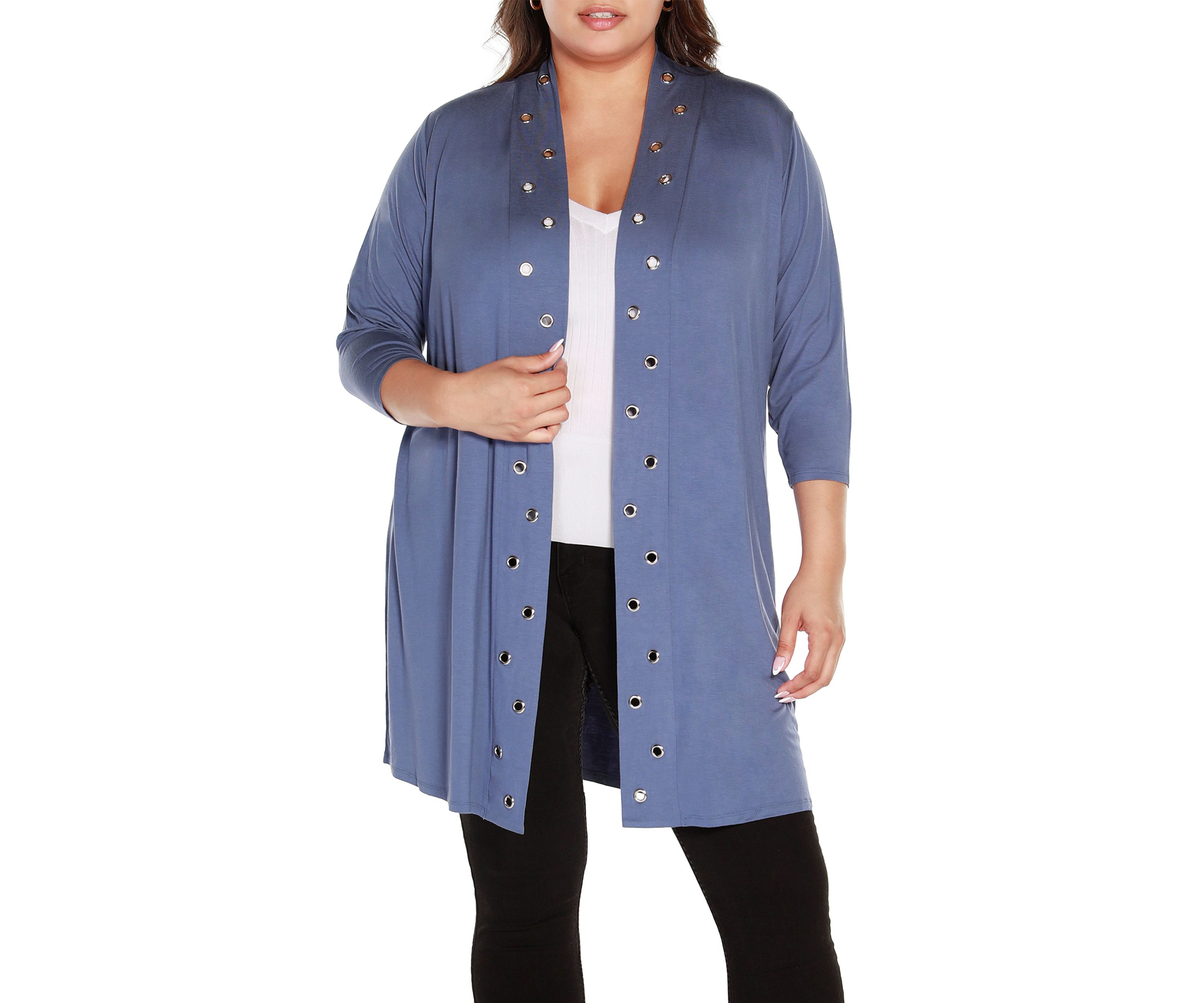 Plus Size Grommet-Trim Duster Cardigan