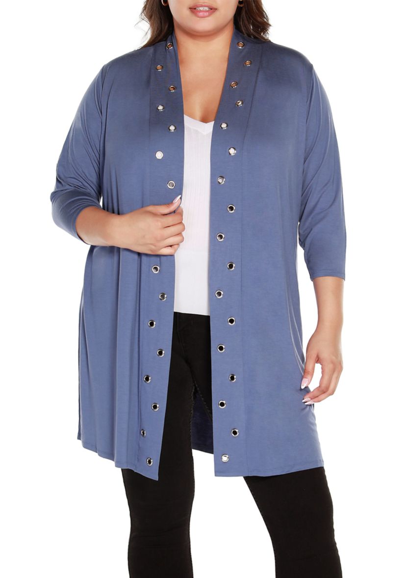 Plus Size Grommet-Trim Duster Cardigan