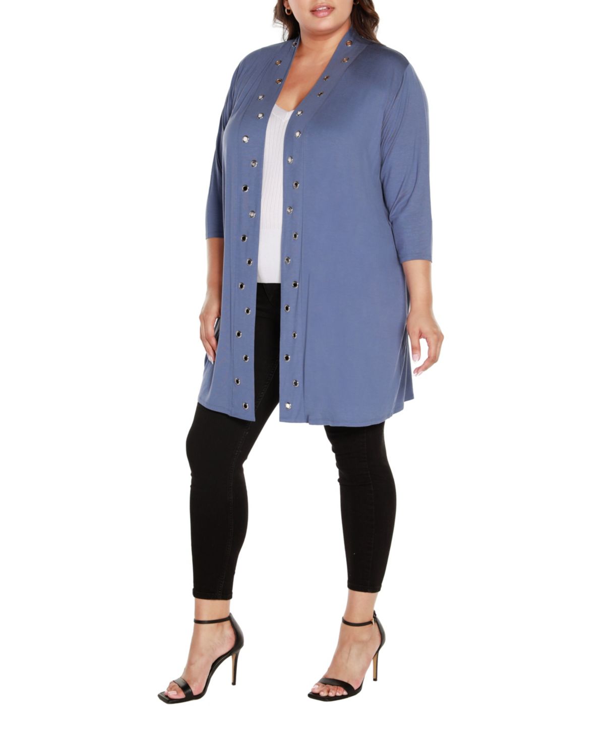 Plus Size Grommet-Trim Duster Cardigan