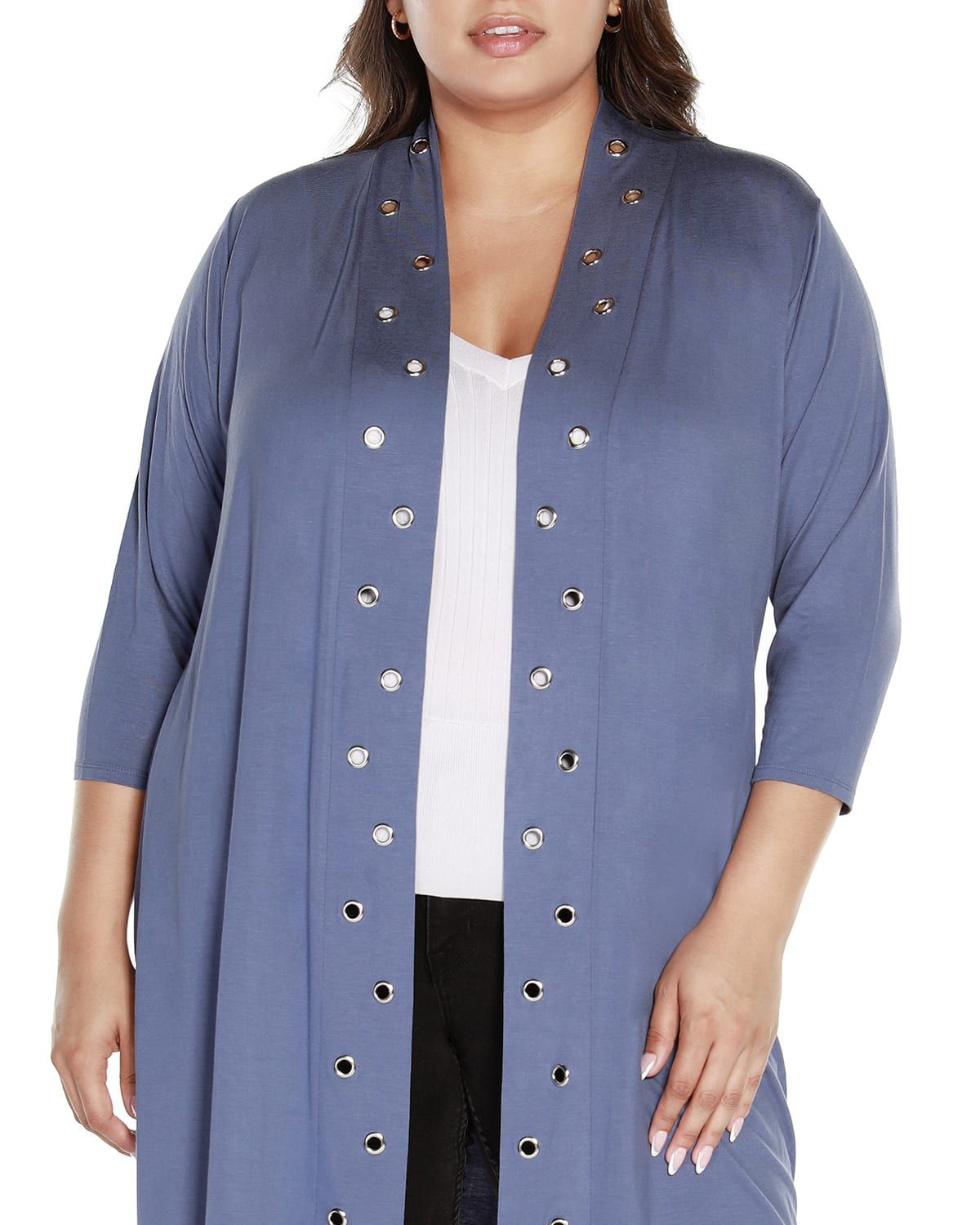 Plus Size Grommet-Trim Duster Cardigan